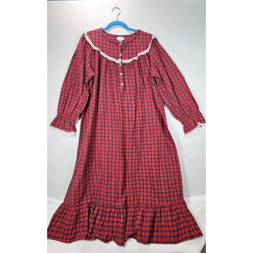 Vintage Erika Taylor Intimates Plaid Nightgown House Dress Lace Trim Size L